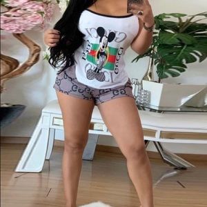 Cartoon Letter Print Casual Top & Short Set